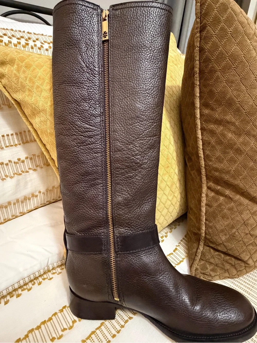 Tory Burch Elina Brown Leather Riding Boot